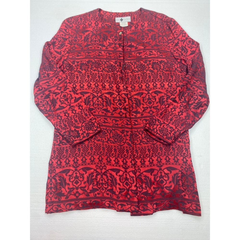 Solitaire Red Black Tapestry Jacquard Button Front Blazer Jacket Womens Size 14